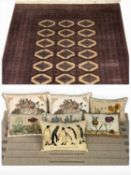20TH CENTURY RUGS, including multi-bordered diamond pattern rug with red and black ground, 290 x