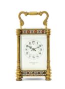 19TH CENTURY FRENCH CHAMPLEVÉ ENAMEL & BRASS CARRIAGE CLOCK, retailed by Elkington & Co., Paris