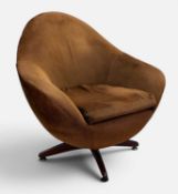MID-CENTURY 'SWIVEL & ROCK' EGG CHAIR, in the manner of Greaves and Thomas, chocolate brown Dralon