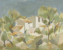 ‡ ANDRÉ BICÂT (British 1909-1996) oil on canvas - entitled verso 'Farm, Tuscani' on The Dillwyn