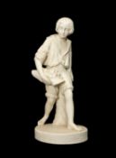 PARIAN PORCELAIN FIGURE 'BOY WITH FRUIT BASKET', probably Copeland, holding a straw hat containing