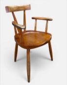 UNUSUAL VERNACULAR WINDSOR CHAIR, stout spindles supporting independent cresting rail and paddle