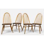 FOUR MID-CENTURY ERCOL 365 QUAKER WINDSOR CHAIRS, natural finish, blue label (4) Provenance: private