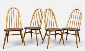 FOUR MID-CENTURY ERCOL 365 QUAKER WINDSOR CHAIRS, natural finish, blue label (4) Provenance: private