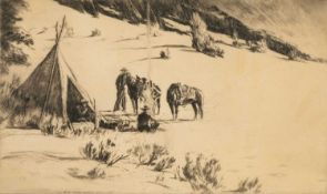 LEVON WEST (American, 1900-1968) etching - entitled 'Ox Yoke, Montana, January 1935', signed in