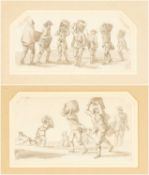 PAUL SANDBY RA (English 1725-1809) pen and grey wash (a pair) - figures carrying baskets, on P&D