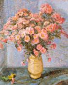 ‡ PHILIPPA JACOBS (Contemporary) oil on canvas - entitled verso 'Pink Daisies', signed verso,