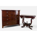 19TH CENTURY MAHOGANY BOWFRONT CHEST, two short over three long graduated, bracket feet, 104 (h) x