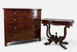 19TH CENTURY MAHOGANY BOWFRONT CHEST, two short over three long graduated, bracket feet, 104 (h) x