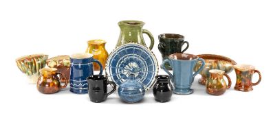 ASSORTED EWENNY POTTERY, various glazes and dates, including a claypits pottery tyg; sgraffito