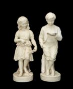 PAIR OF COPELAND PARIAN PORCELAIN FIGURES with titled bases and impressed marks, 'Young England'