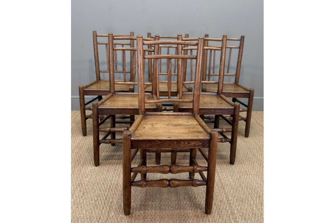 RARE SET OF SIX SHROPSHIRE SPINDLE BACK SIDE CHAIRS, 19th Century, attributed to the Owen family - Image 12 of 12