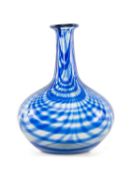 19TH CENTURY BLUE & CLEAR BLOWN GLASS CARAFE, possibly Nailsea, 22cms (h) Provenance: private