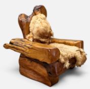 LARGE CALIFORNIAN MID-CENTURY REDWOOD SCULPTURAL LOUNGE CHAIR, attributed to Daryl Stokes, peg