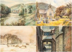 SAM GARRATT (British / lived Brecon, 1865-1947) watercolours - River Usk, signed, 26 x 36cms; Usk