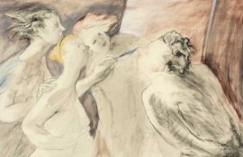‡ STEPHEN YOUNG (British 1946-2025) mixed media - figures teasing another, signed, titled and