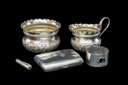 ASSORTED ANTIQUE SILVER, comprising Victorian acanthus embossed cream jug and sugar bowl, both