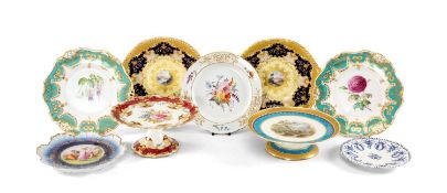 ASSORTED ENGLISH BONE CHINA DESSERT WARES, including pair of Coalport handled dishes with Scottish