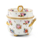 STAFFORDSHIRE PORCELAIN ICE PAIL, COVER & LINER, early 19th Century, modelled and painted in the