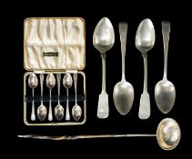 ANTIQUE SILVER SPOONS & TODDY LADLE, comprising pair of George IV Old English tablespoons, John