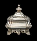 FINE VICTORIAN SILVER SUGAR BOX, Carrington & Co., London 1892, in the form of an 18th century
