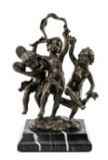 AFTER CHARLES PÊTRE (French, 1828-1907) bronze sculpture of three dancing putti, with scarves and