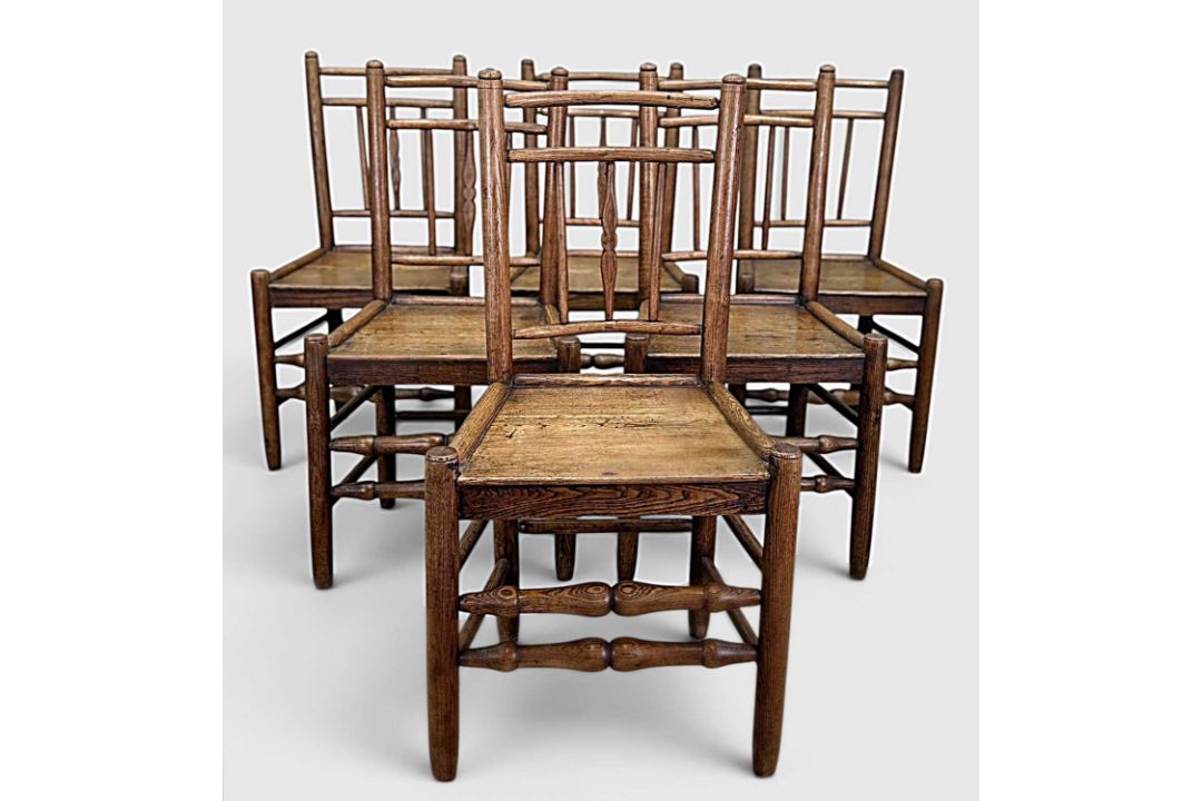 RARE SET OF SIX SHROPSHIRE SPINDLE BACK SIDE CHAIRS, 19th Century, attributed to the Owen family - Image 1 of 12