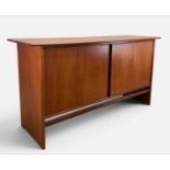 A. YOUNGER MID-CENTURY TEAK SIDEBOARD, twin cupboard doors, single drawer within with removeable