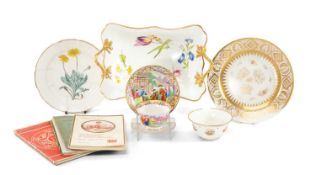 ASSORTED SWANSEA PORCELAIN, including twig-handled dish painted with roses, buttercups, variegated