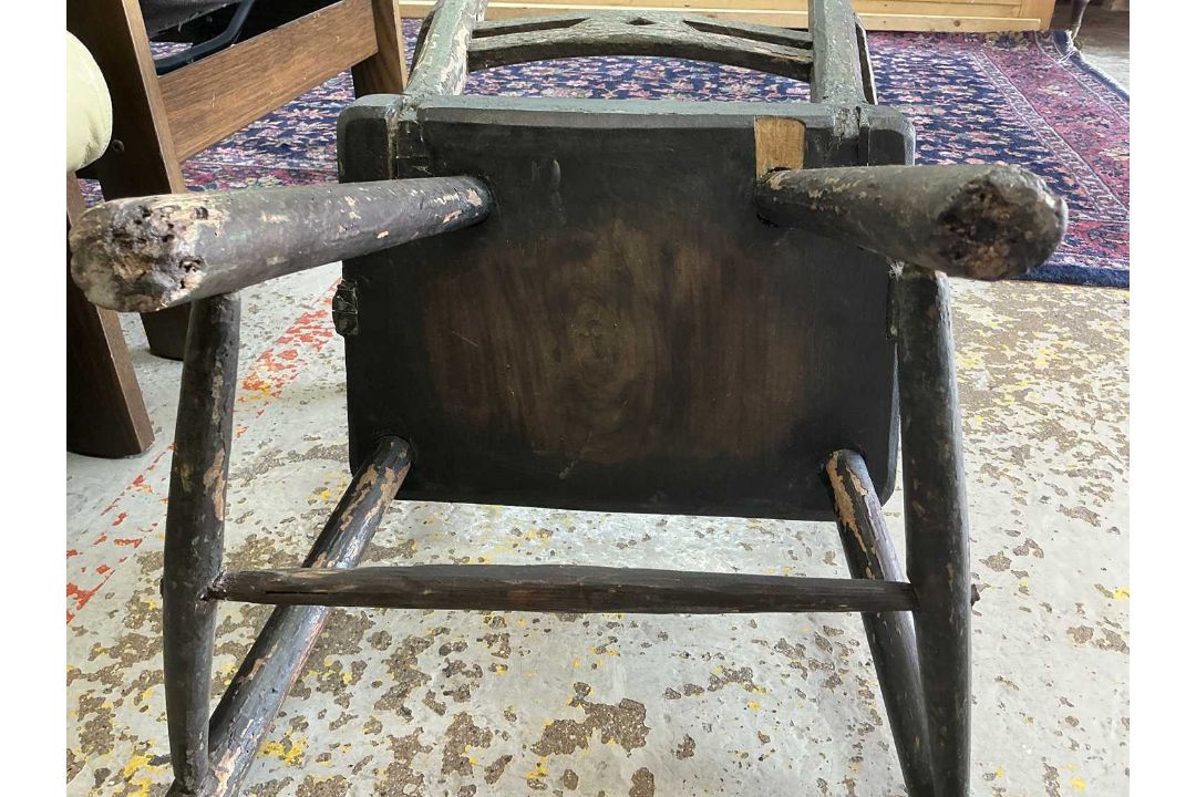 PRIMITIVE ELM & ASH ARMCHAIR, 19th Century, retaining traces of dark green paint, the tapering - Image 11 of 13