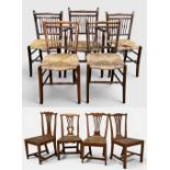 GROUP OF ANTIQUE CHAIRS including, five early 20th century rush-seat spindle back chairs (inc. one