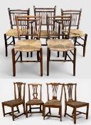 GROUP OF ANTIQUE CHAIRS including, five early 20th century rush-seat spindle back chairs (inc. one