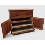 UNUSUAL ANTIQUE MAHOGANY SECRETAIRE CABINET, drop-front writing desk, fitted interior, lower
