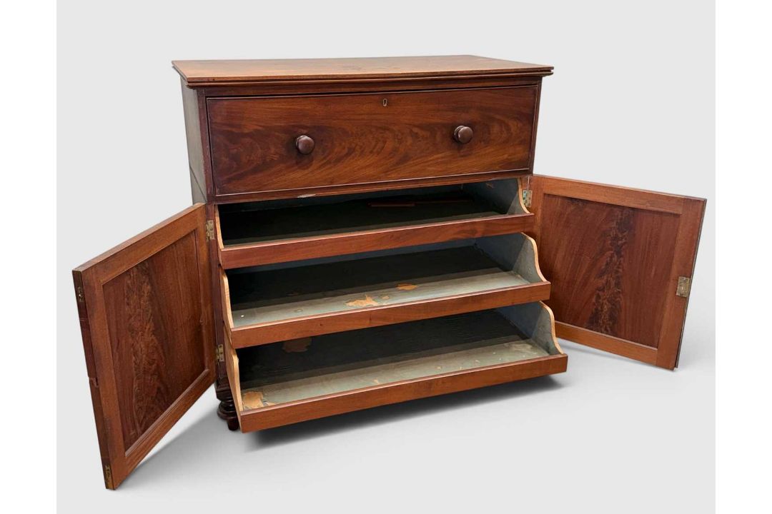 UNUSUAL ANTIQUE MAHOGANY SECRETAIRE CABINET, drop-front writing desk, fitted interior, lower - Image 1 of 13
