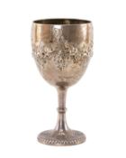 GEORGE III SILVER GOBLET, Benjamin Stephenson, London 1775, circular form, later embossed ribbon-