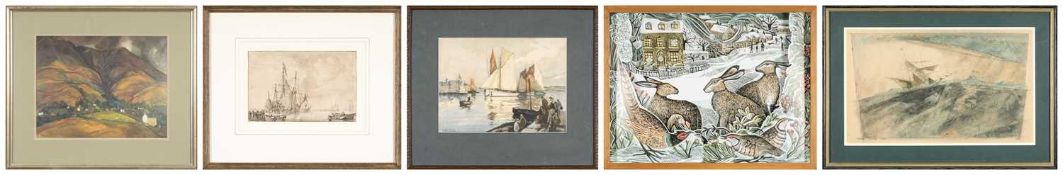 ‡ ASSORTED PRINTS, including Cornelis Brouwer (Dutch, circa 1733-1803) lithograph - Ships at
