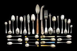 ASSORTED SILVER SPOONS, including set Rat tail pattern coffee spoons, pair of Queens pattern mustard