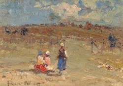 ‡ ADRIAAN HENDRIK BOSHOFF (South African, 1935-2007) oil on canvas board - figures in a landscape,