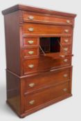 EARLY 20TH CENTURY SCOTTISH STYLE MAHOGANY 'BUREAU' CHEST, upper section with an arrangement of