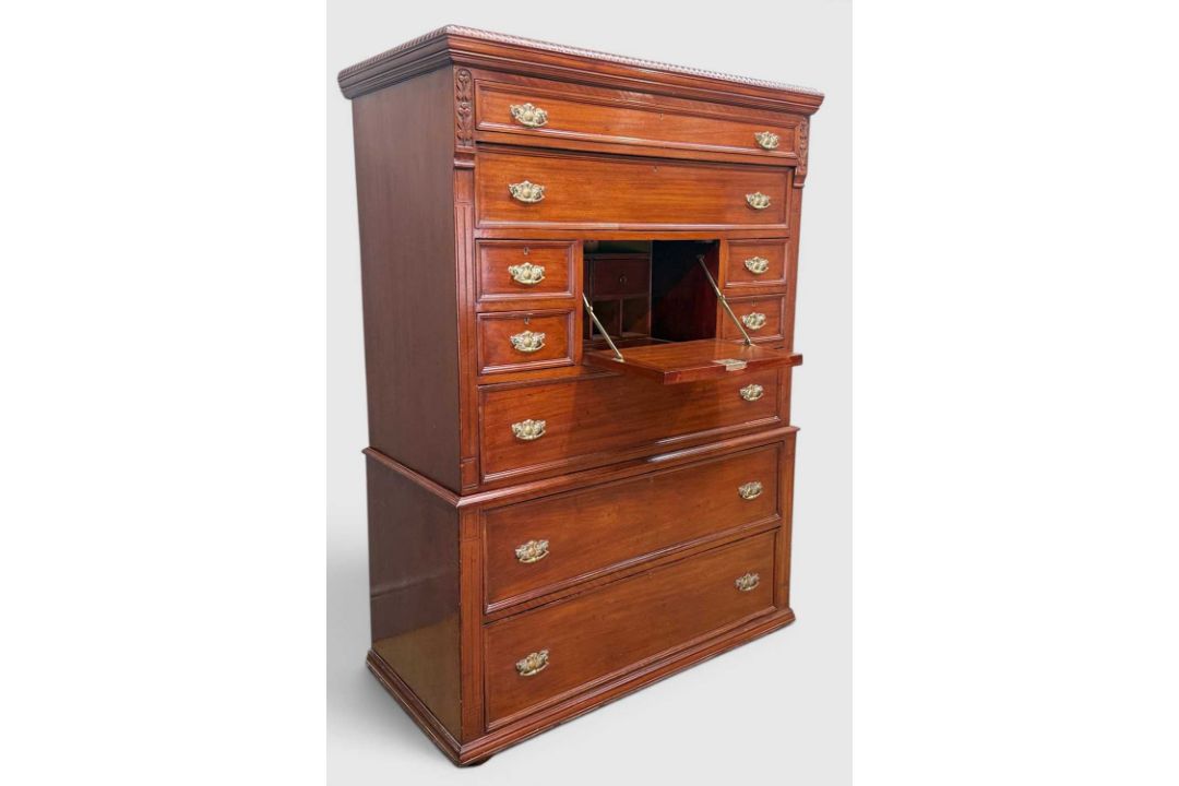 EARLY 20TH CENTURY SCOTTISH STYLE MAHOGANY 'BUREAU' CHEST, upper section with an arrangement of - Image 1 of 5