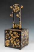 JAPANESE LACQUER MIRROR STAND, KYODAI, Edo Period, the cubical box with two frontal deep drawers