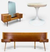 MID-CENTURY G-PLAN TEAK BEDROOM FURNITURE comprising, double headboard with bedside drawers, 86 (