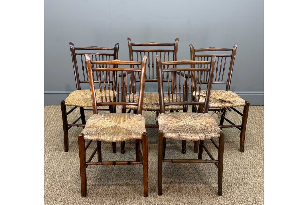 GROUP OF ANTIQUE CHAIRS including, five early 20th century rush-seat spindle back chairs (inc. one - Image 2 of 10