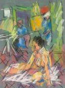 20TH CENTURY SCHOOL mixed media - semi-abstract figurative, unsigned, 39 x 29cms Provenance: private