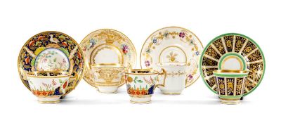SPODE BONE CHINA CUPS & SAUCERS, including pattern 2696 trio; pattern 3502 cup and saucer; floral