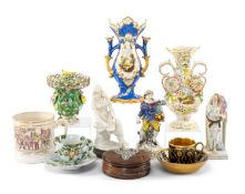 ASSORTED COLLECTABLE CERAMICS, including Cantagalli faience cup and saucer; Samson porcelain