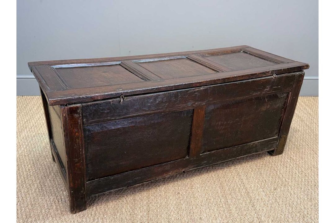 18TH CENTURY WELSH JOINED OAK CARVED COFFER, 53 (h) x 128 (w) x 53cms (d) Provenance: consigned - Image 3 of 10