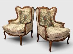PAIR OF 20TH CENTURY LOUIS XVI STYLE BERGÈRE À OREILLES, 104 (h) x 77cms (w) (2) Provenance: