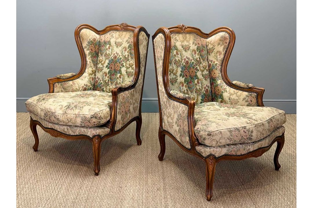 PAIR OF 20TH CENTURY LOUIS XVI STYLE BERGÈRE À OREILLES, 104 (h) x 77cms (w) (2) Provenance: - Image 6 of 6