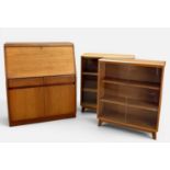 MID-CENTURY REMPLOY TEAK BUREAU, 109 (h) x 91 (w) x 41cms (d), together with a pair of beech